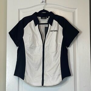 Harley-Davidson Color Blocked Full Zip Front Short Sleeves Shirt Black White XL